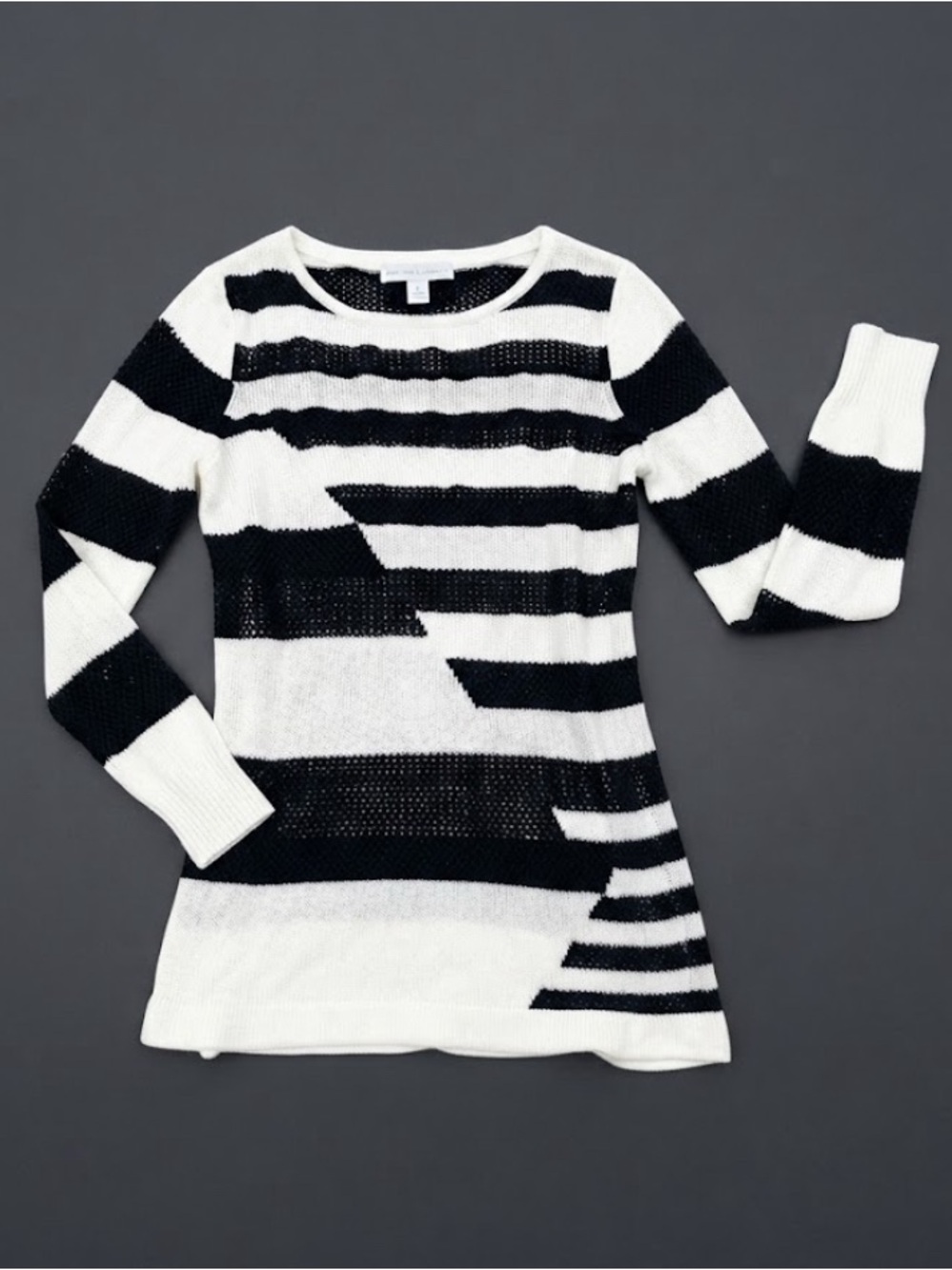 New York & Company Black and White Striped Crew Neck Sweater